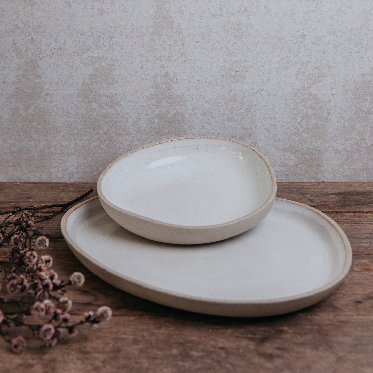 Stone Platter and Bowl Set – White | Organic Handmade Serving Set
