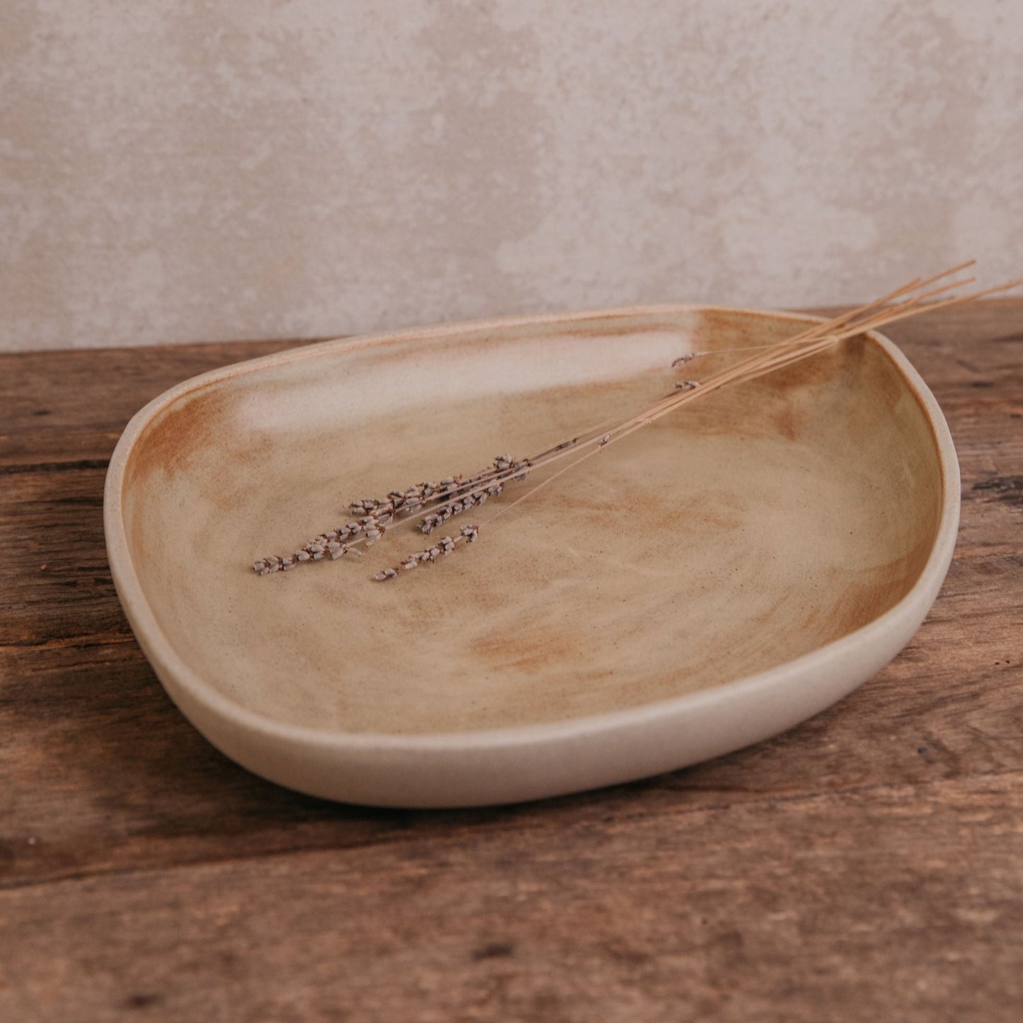 Burgundy Serving Set – Organic Ceramic Bowl & Tray in Sand