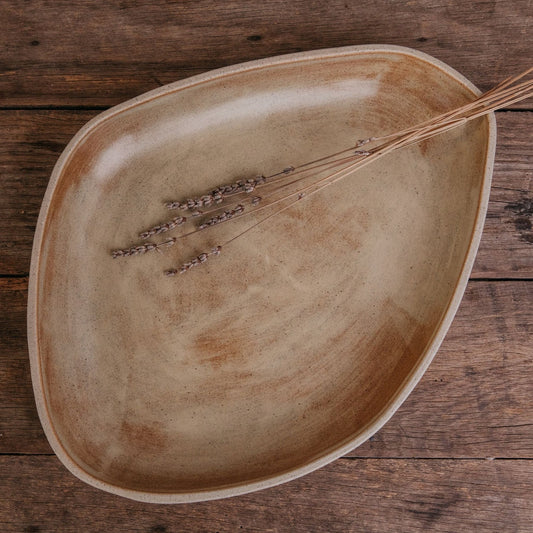 Burgundy Serving Set – Organic Ceramic Bowl & Tray in Sand