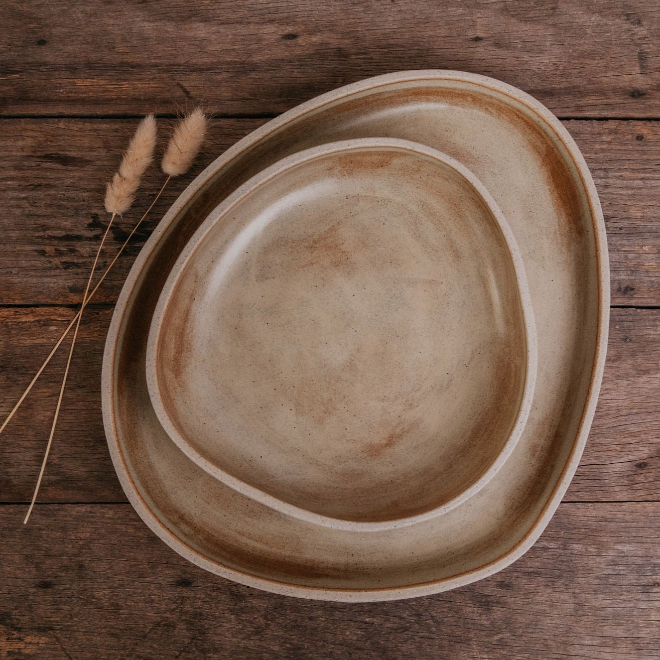 Stone Platter and Bowl Set – Rustic Ceramic Serving Duo in Sand