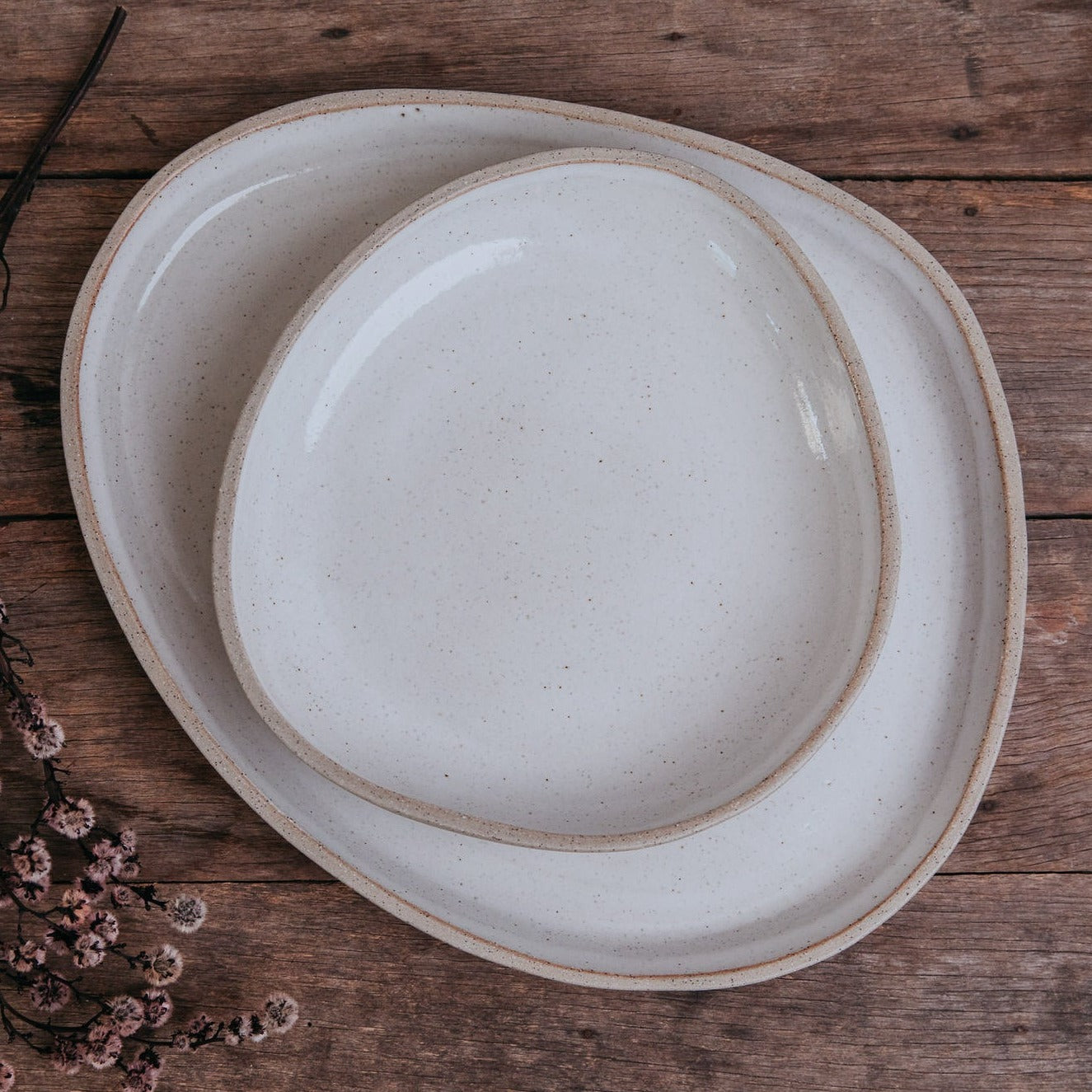 Stone Platter and Bowl Set – White | Organic Handmade Serving Set