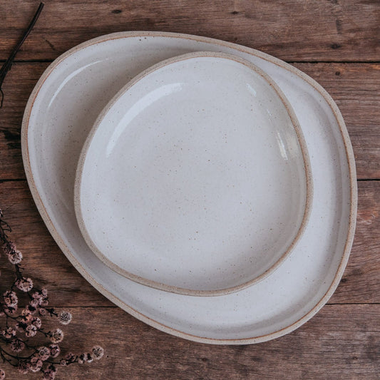 Stone Platter and Bowl Set – White | Organic Handmade Serving Set